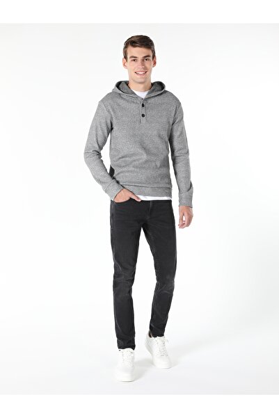 Colin's Gray Men's Long Sleeve T-Shirt - Regular Fit, Hooded, Buttoned Collar Cl 1056911