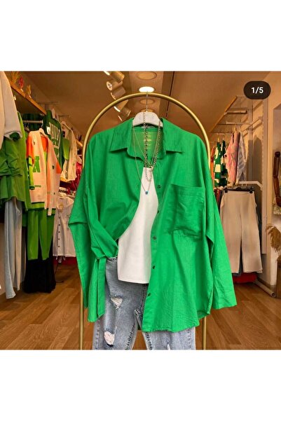 DünyaM MODA Kadın Oversize Keten Gömlek
