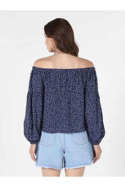 Colin's Blue Patterned Regular Fit Women's Blouse - Off Shoulder, Long Sleeve Cl 1058745