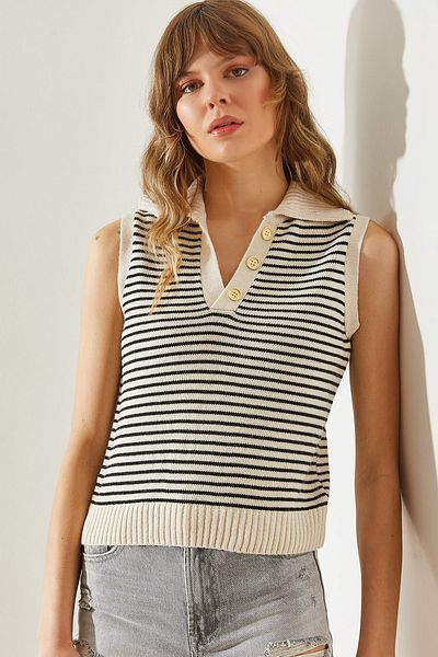 Bianco Lucci Strickpullover mit Streifen für Damen - mit Knopfleiste 20246141