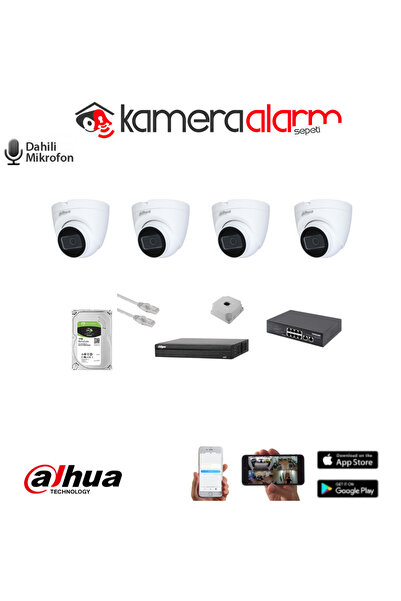 DAHUA 4 Kameralı Dahili Mikrofonlu 2mp Ip Ofis Güvenlik Kamerası Seti - 1TB H...