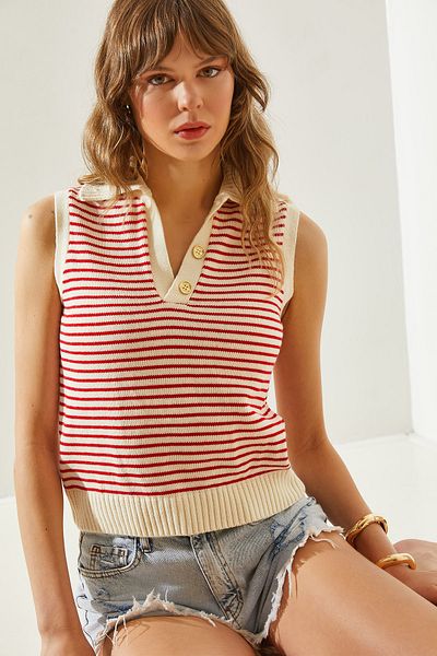 Bianco Lucci Knitwear Striped Women's Sweater - Button Detailed20246141