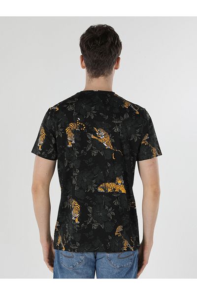 Colin's Tricou cu mânecă scurtă pentru bărbați, cu decolteu rotund, cu imprimeu, negru Cl 1058719