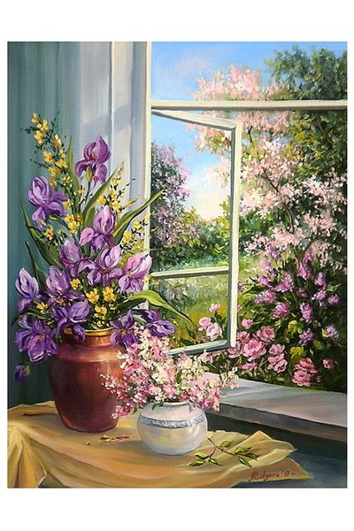 Marcel Kristal Tablo Purple Flower And Garden Marcel Art Diamond Mosaic Painting 46x58 Cm
