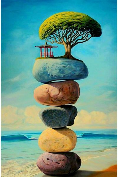 Marcel Kristal Tablo Tree on the Stones Marcel Art Diamond Mosaic Painting 43X66Cm