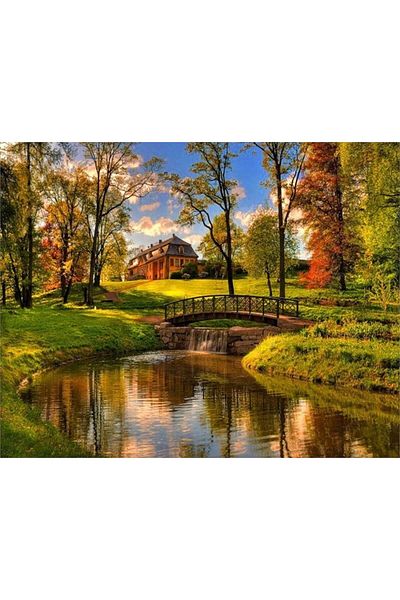 MARCEL SANAT Autumn Diamond Mosaic Painting on the Shore of the Creek 66x51cm