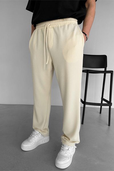 MADZEYMODA Ανδρικό μπεζ κορδόνι Jogger - Baggy Fit Baggy Fit