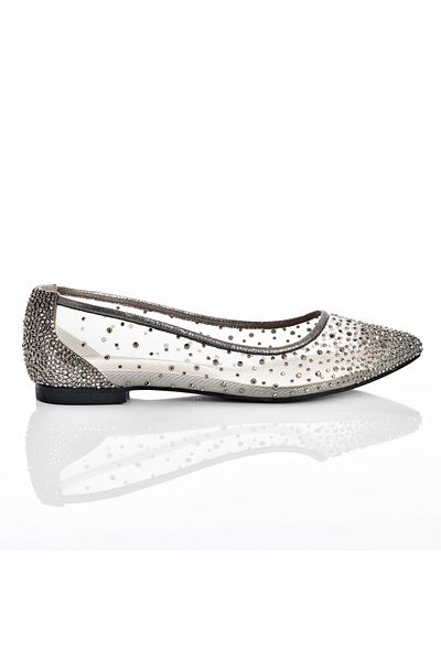 Sevim Ayakkabı Women's Anthracite Color Stoned Cinderella Ballerinas