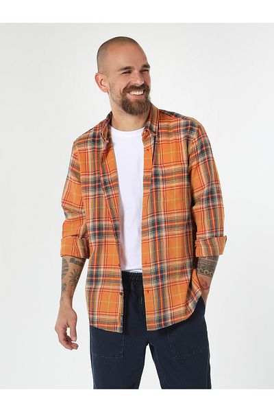 Colin's Cămașă galbenă cu mânecă lungă în carouri pentru bărbați - Regular Fit Cl 1061639