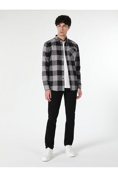 Colin's Regular Fit Plaid Pocket Gray Men's Long Sleeve Shirt Cl 1061028
