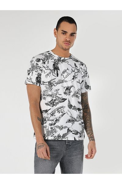 Colin's Tricou alb cu decolteu rotund pentru bărbați - Cl 1061147