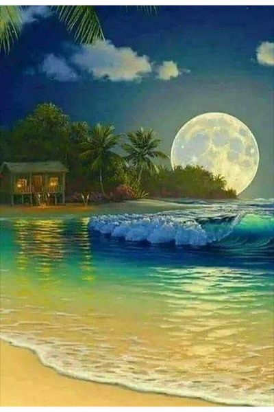 MARCEL SANAT Beach And Full Moon Diamond Mosaic Painting 35x50xm
