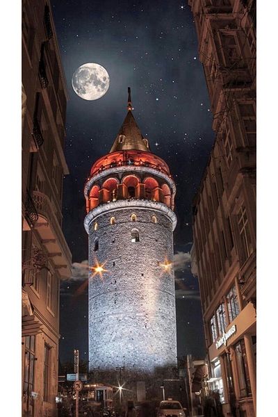 MARCEL SANAT Galata Tower and Full Moon Diamond Mosaic Painting 36X61Cm