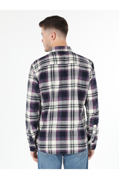 Colin's Ανδρικό μακρυμάνικο πουκάμισο με καρό μωβ χρώμα Cl1061370