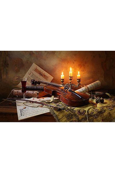 Marcel Kristal Tablo Violin in Candle Light Marcel Art Diamond Mosaic Painting 97x58cm