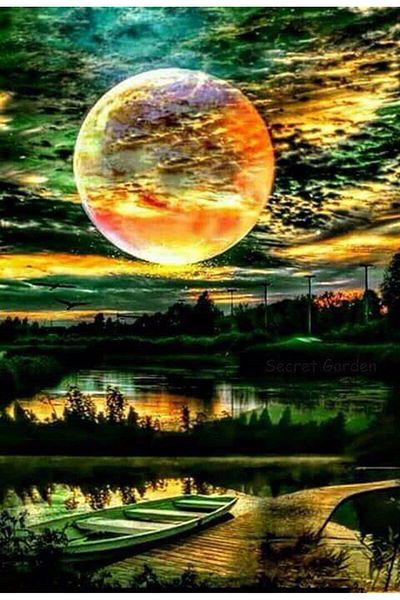 MARCEL SANAT 41x58 Mysterious Night and Full Moon Diamond Mosaic Painting