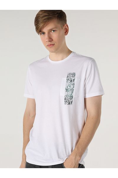 Colin's Tricou alb cu mânecă scurtă pentru bărbați - decolteu, cu croiala normală Cl 1060085