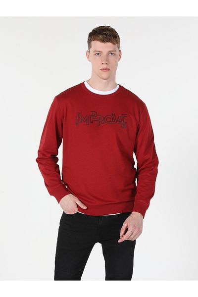 Colin's Men's Red Regular Fit Printed Sweatshirt - Cl 1060123