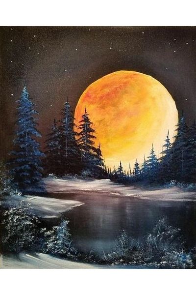 Marcel Kristal Tablo Magnificent Full Moon Behind the Pines Marcel Art Diamond Mosaic Painting 51x64cm