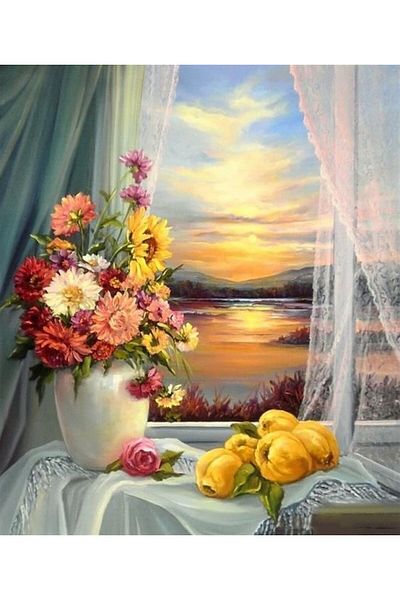 MARCEL SANAT Floral Summer Window Diamond Mosaic Painting 48x56cm