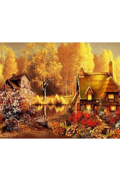 MARCEL SANAT Pixart Art Autumn and Forest House Painting with Diamond Mosaic - Diamond Türkiye 64*51