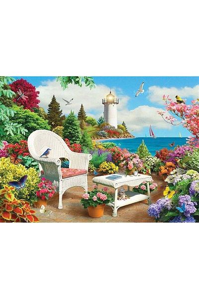 MARCEL SANAT Flower Garden with Sea View Diamond Mosaic Painting 71x51cm