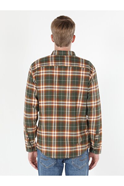 Colin's Regular Fit Checkered Green Men's Long Sleeve Shirt Cl 1059643