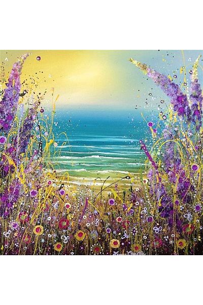 MARCEL SANAT Purple Flowers And Sea Diamond Mosaic Painting 60x60cm