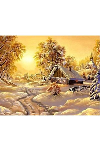 MARCEL SANAT Snowy Village Hut Diamond Mosaic Painting 64x51cm