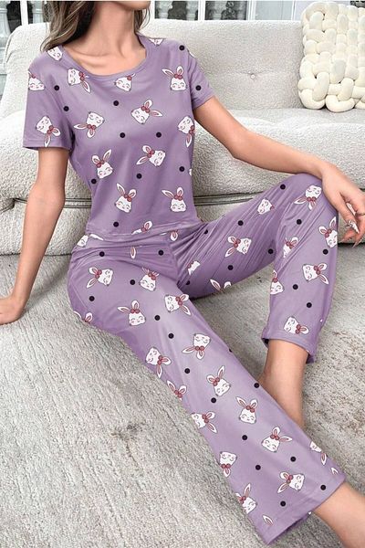 AURA Dámská sada pyžama s krátkým rukávem Rabbit2