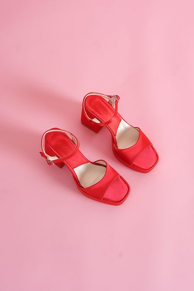 DİVOLYA Fell Red Satin Platform Heeled Casual Shoes