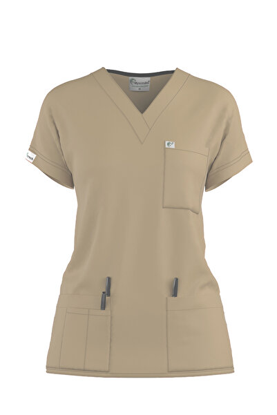 Myscrubs Doktor Hemşire Scrubs Juniper Bej Forma Yarasa Üst