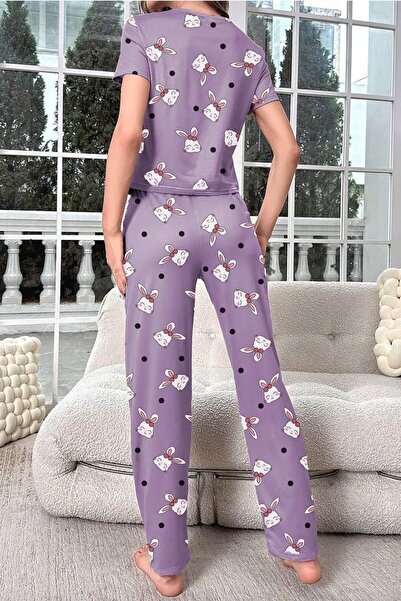 Cesur Women's Short Sleeve Pajama Set PurpleRabbit