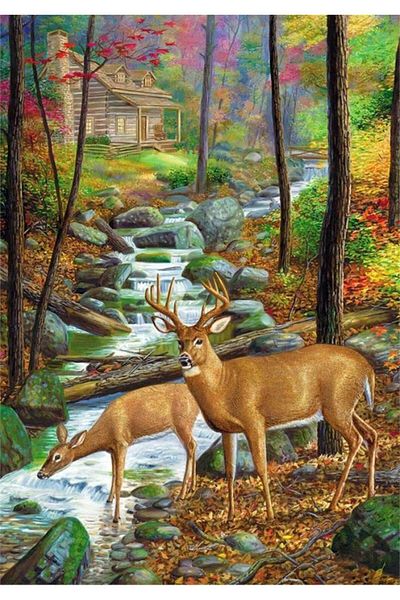 MARCEL SANAT Deers on the Edge of the Creek Diamond Mosaic Painting 41x58cm