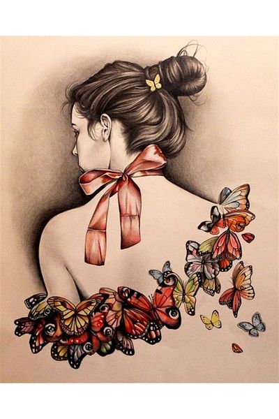 Marcel Kristal Tablo Butterflies on the Back and My Ribbon Marcel Art Diamond Mosaic Painting 46x56cm