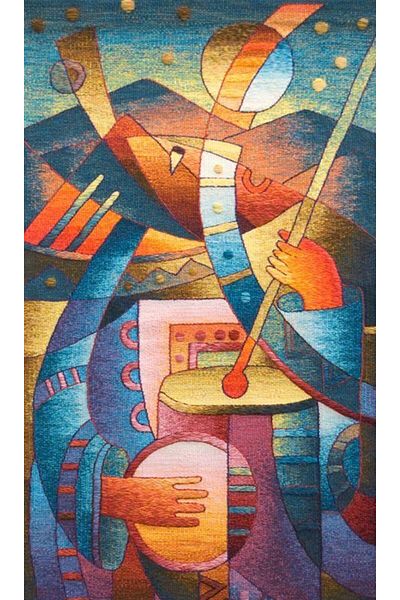 Marcel Kristal Tablo Man Playing the Instrument Marcel Art Diamond Mosaic Painting 38x64 Cm