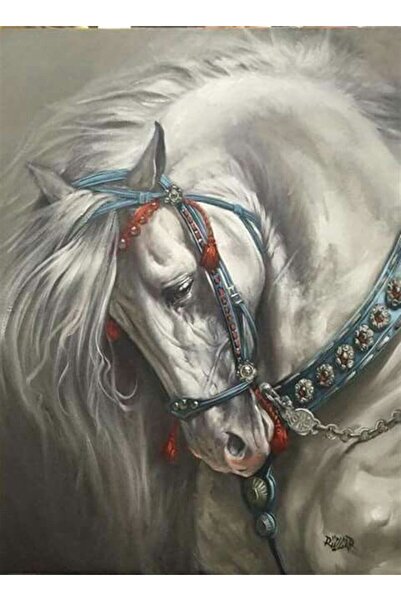 MARCEL SANAT Beyaz At Elmas Mozaik Tablo 41x56cm