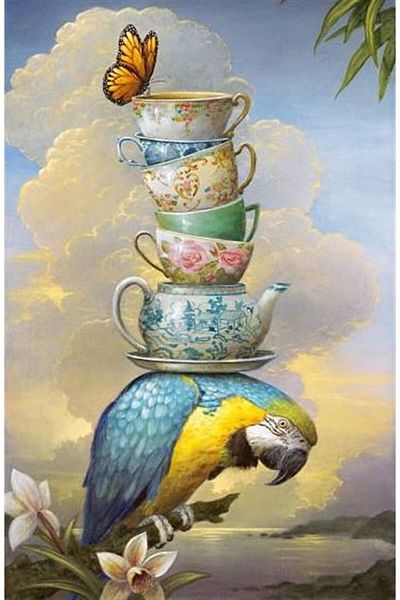Marcel Kristal Tablo Parrot And Cups Marcel Art Diamond Mosaic Painting 41x61cm