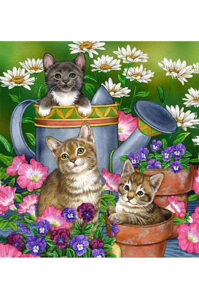MARCEL SANAT Cute Kittens in Flowers Diamond Mosaic Painting 53x56cm