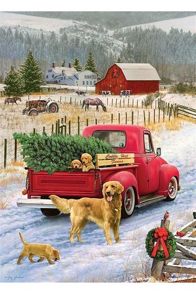 MARCEL SANAT The Joy of the Dogs in the Snow Diamond Mosaic Painting 38x53cm