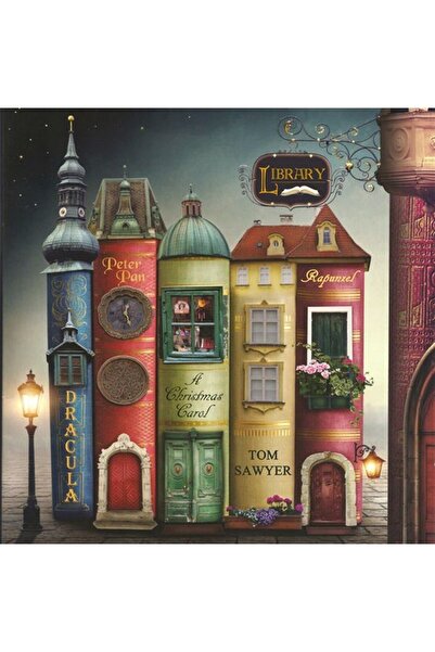Marcel Kristal Tablo Kütüphane Şehri Marcel Sanat Elmas Mozaik Tablo 64x64cm