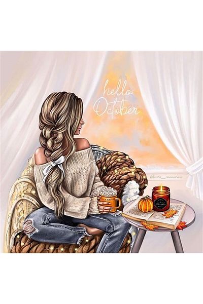 Marcel Kristal Tablo Woman Loving the Autumn Marcel Art Diamond Mosaic Painting 51x51cm