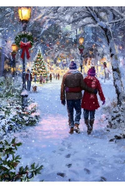 MARCEL SANAT Christmas And Walking Pair Marcel Art Diamond Mosaic Painting 53x76cm