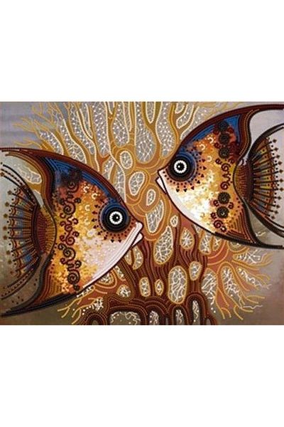 Marcel Kristal Tablo Καφέ Ψάρια Marcel Art Diamond Μωσαϊκό Πίνακας 74x58cm