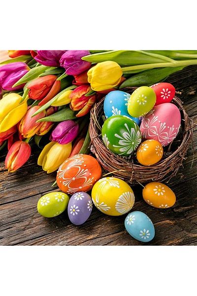Marcel Kristal Tablo Easter Eggs And Flowers Marcel Art Diamond Mosaic Painting 51x51cm