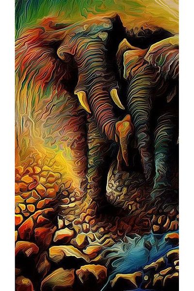 Marcel Kristal Tablo Colorful Elephants Marcel Art Diamond Mosaic Painting 56x99cm