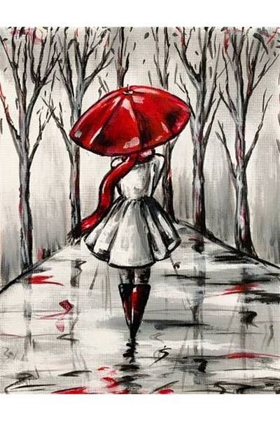 Marcel Kristal Tablo Red Umbrella Women's Marcel Art Diamond Mosaic Painting 43x58cm