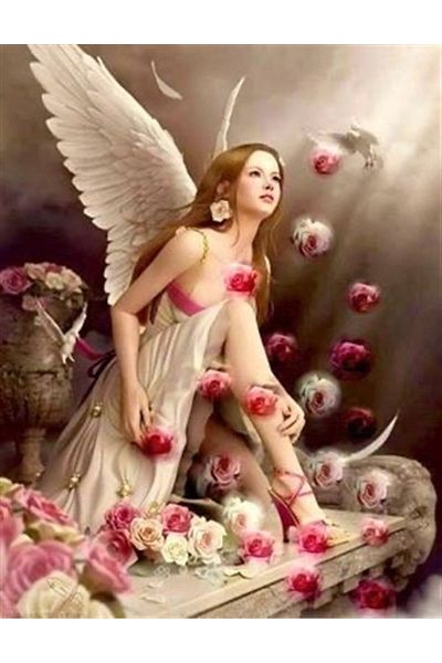 Marcel Kristal Tablo Winged Angel in Roses Diamond Mosaic Painting 43x56 Cm