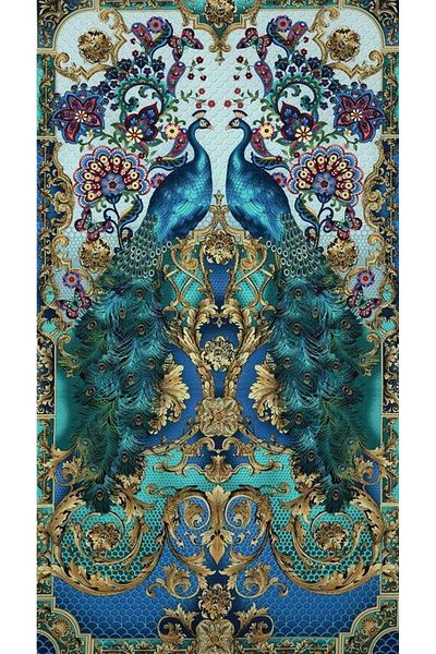 MARCEL SANAT Blue Two Peacock Diamond Mosaic Painting 46x89 Cm