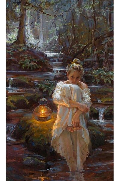 MARCEL SANAT Girl in the Forest with Lantern Diamond Mosaic Painting 41x66cm